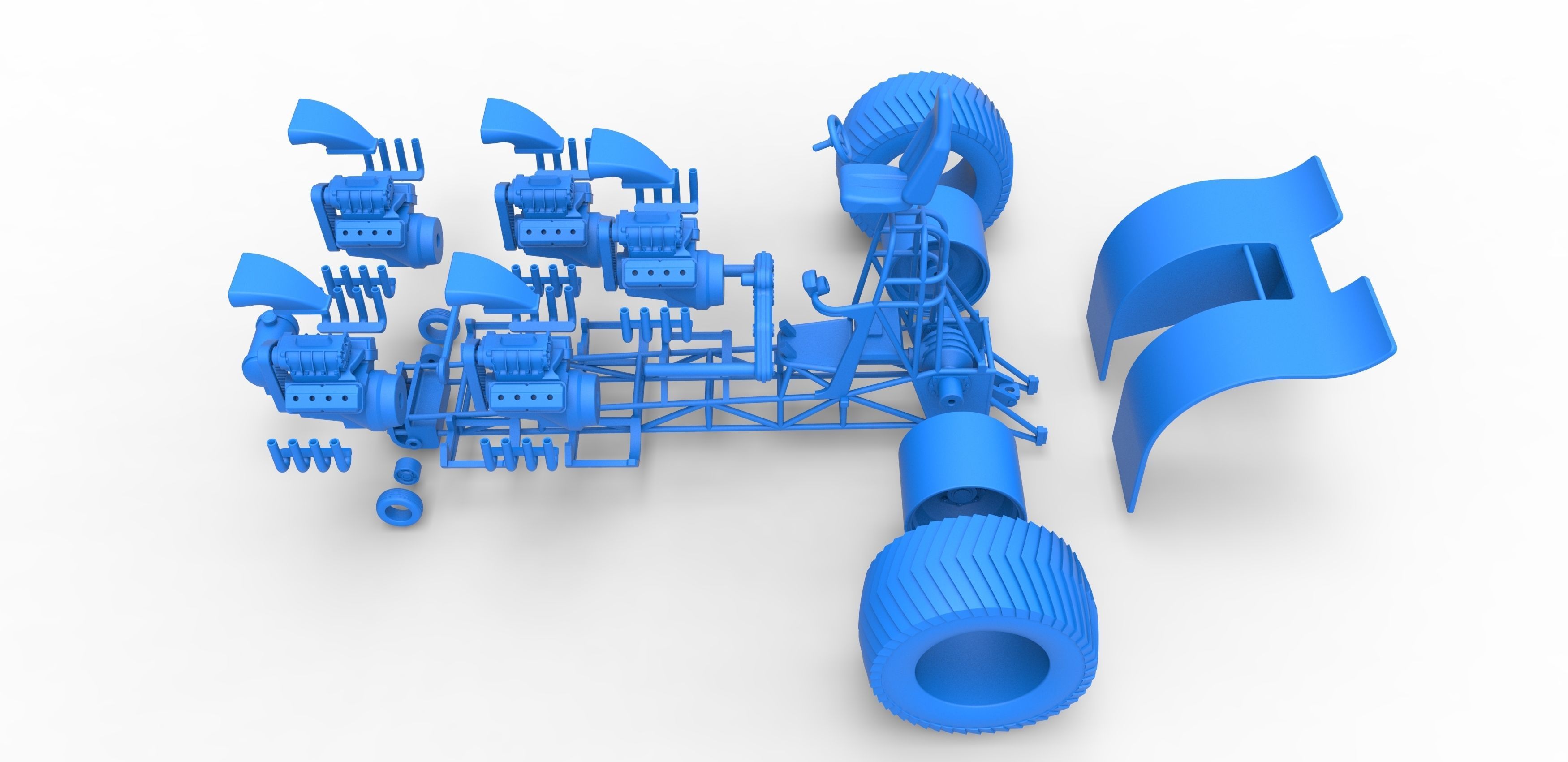 Pulling tractor with 5 engines V8 Scale 1 to 25 3D print model_32