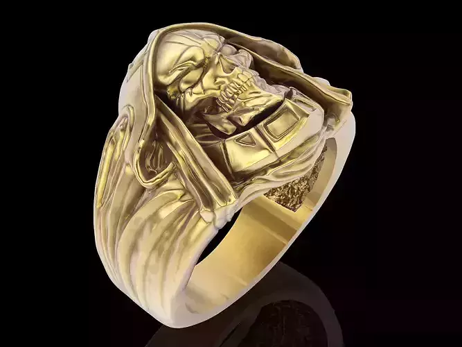 Gown skull ring  gold silver printable jewelry 3D model