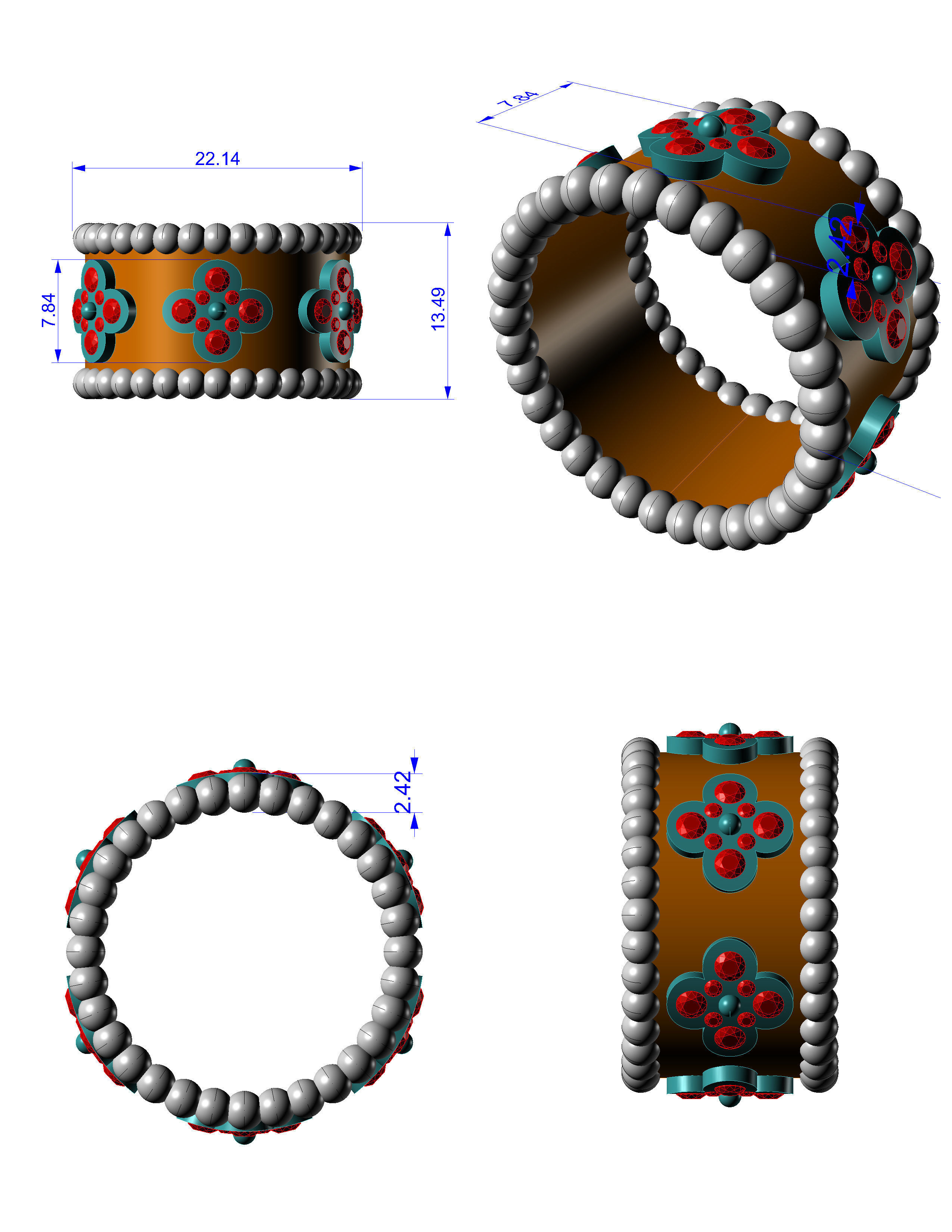 CG302 gold and diamond flower band ring 3D print model_27