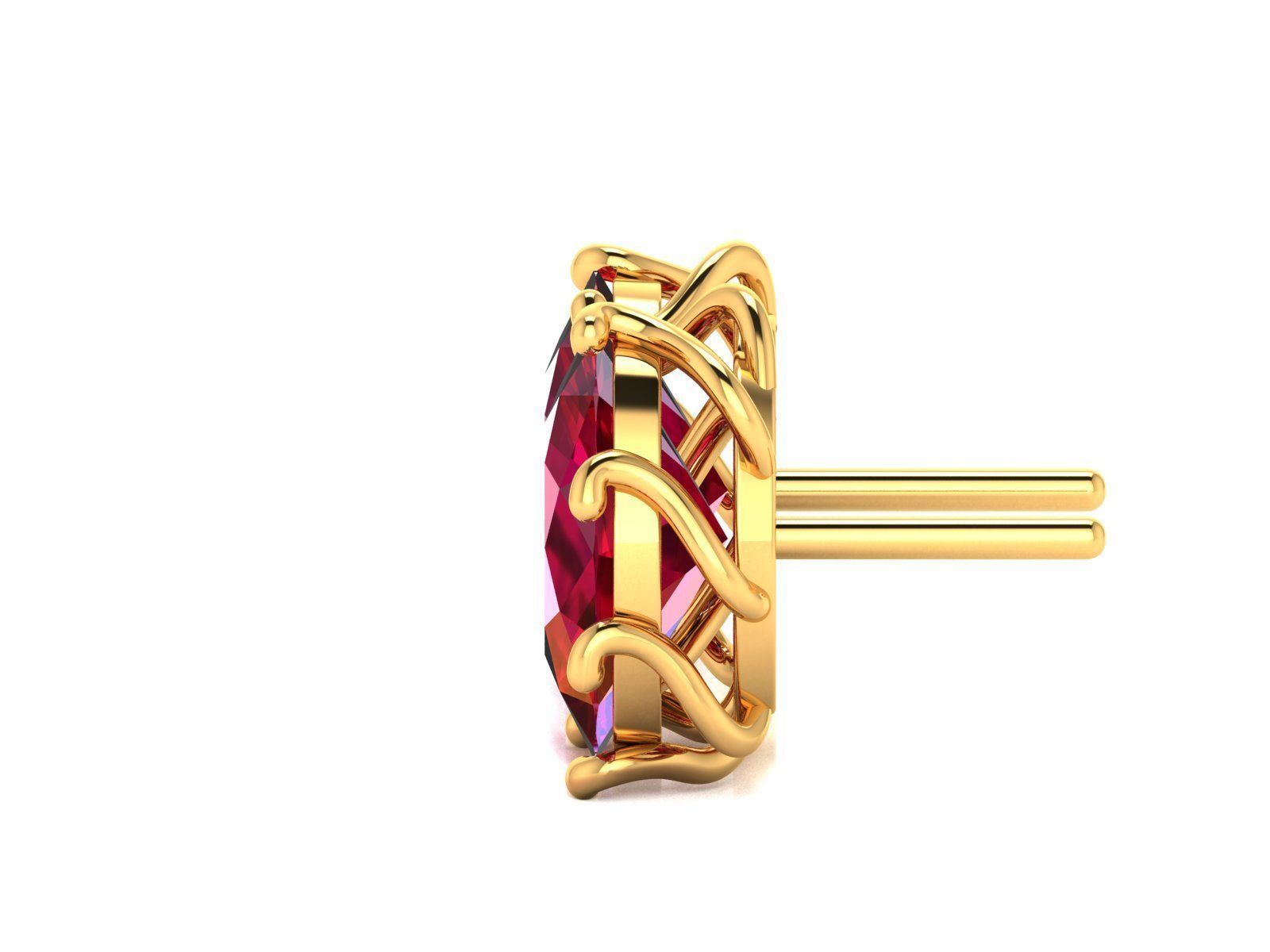 Women Oval Stone Earring 3dm stl fbx obj Render Details 3D print model_5