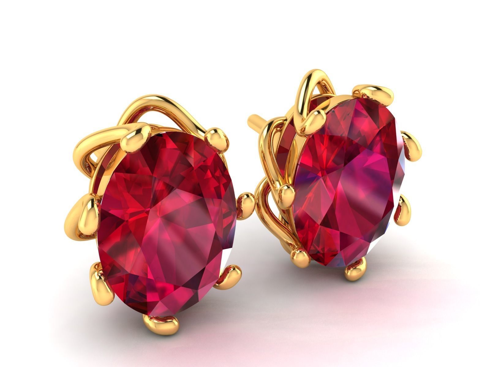 Women Oval Stone Earring 3dm stl fbx obj Render Details 3D print model_2