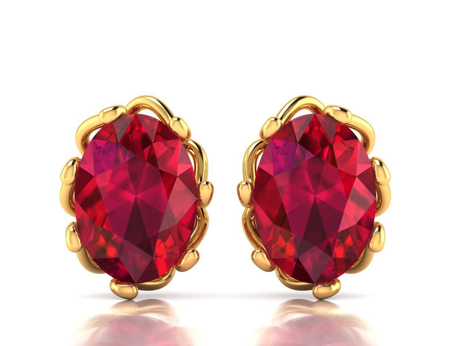 Women Oval Stone Earring 3dm stl fbx obj Render Details 3D print model_3