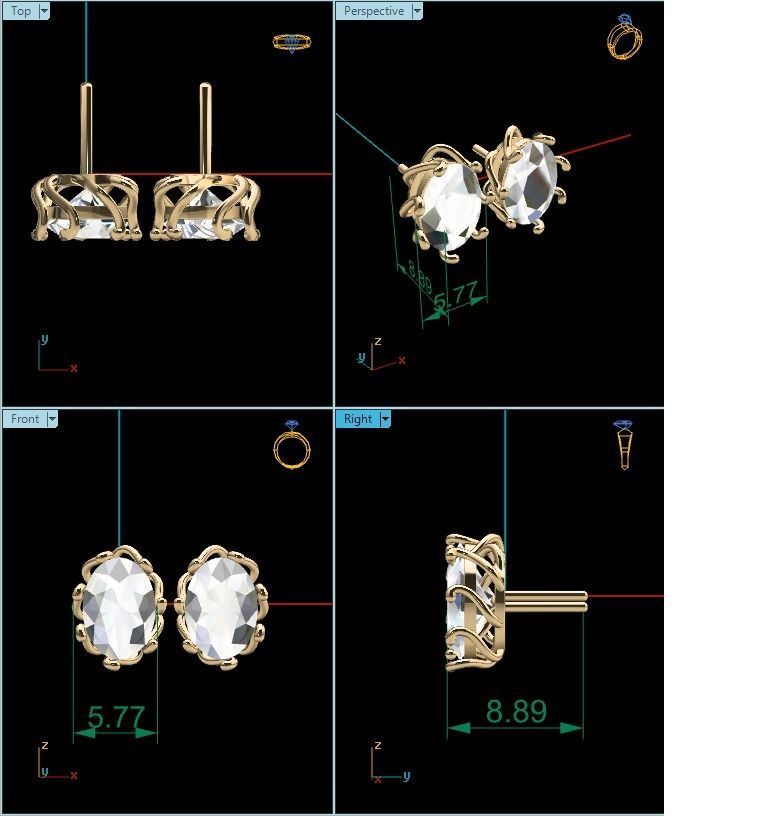 Women Oval Stone Earring 3dm stl fbx obj Render Details 3D print model_13