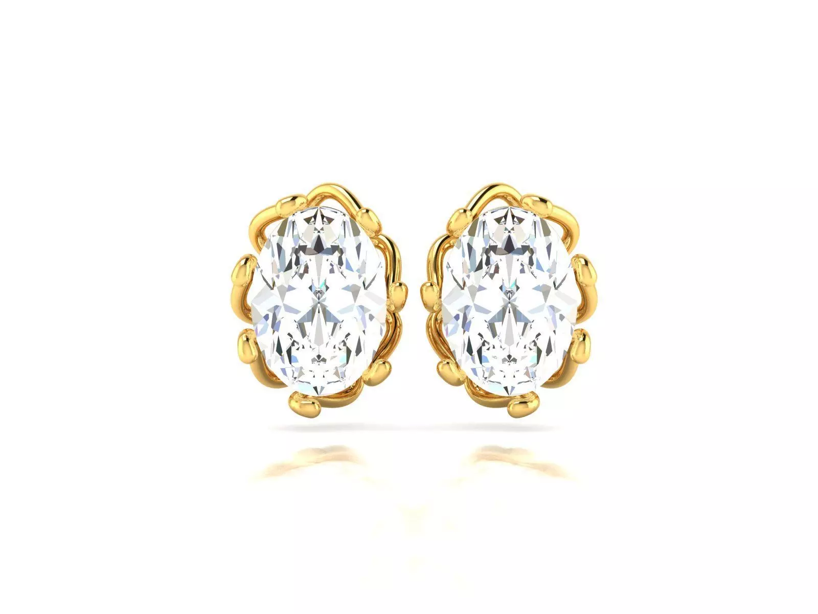 Women Oval Stone Earring 3dm stl fbx obj Render Details 3D print model_0