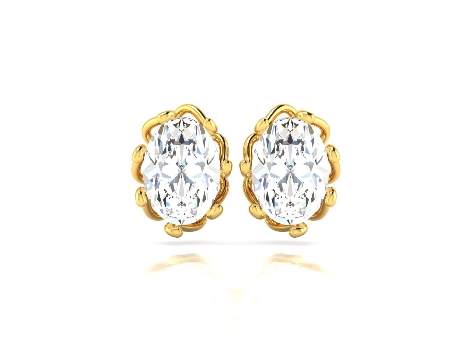 Women Oval Stone Earring 3dm stl fbx obj Render Details 3D print model_9