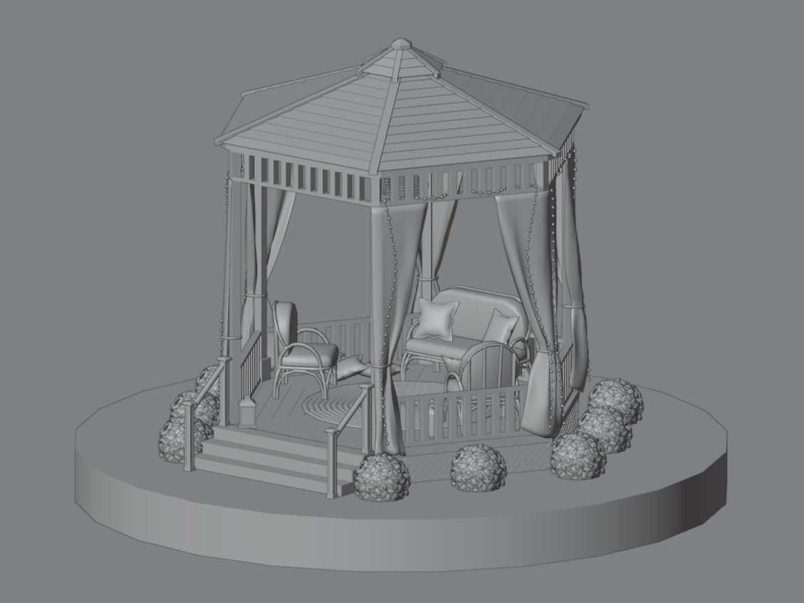 Gazebo Low-poly 3D model_1
