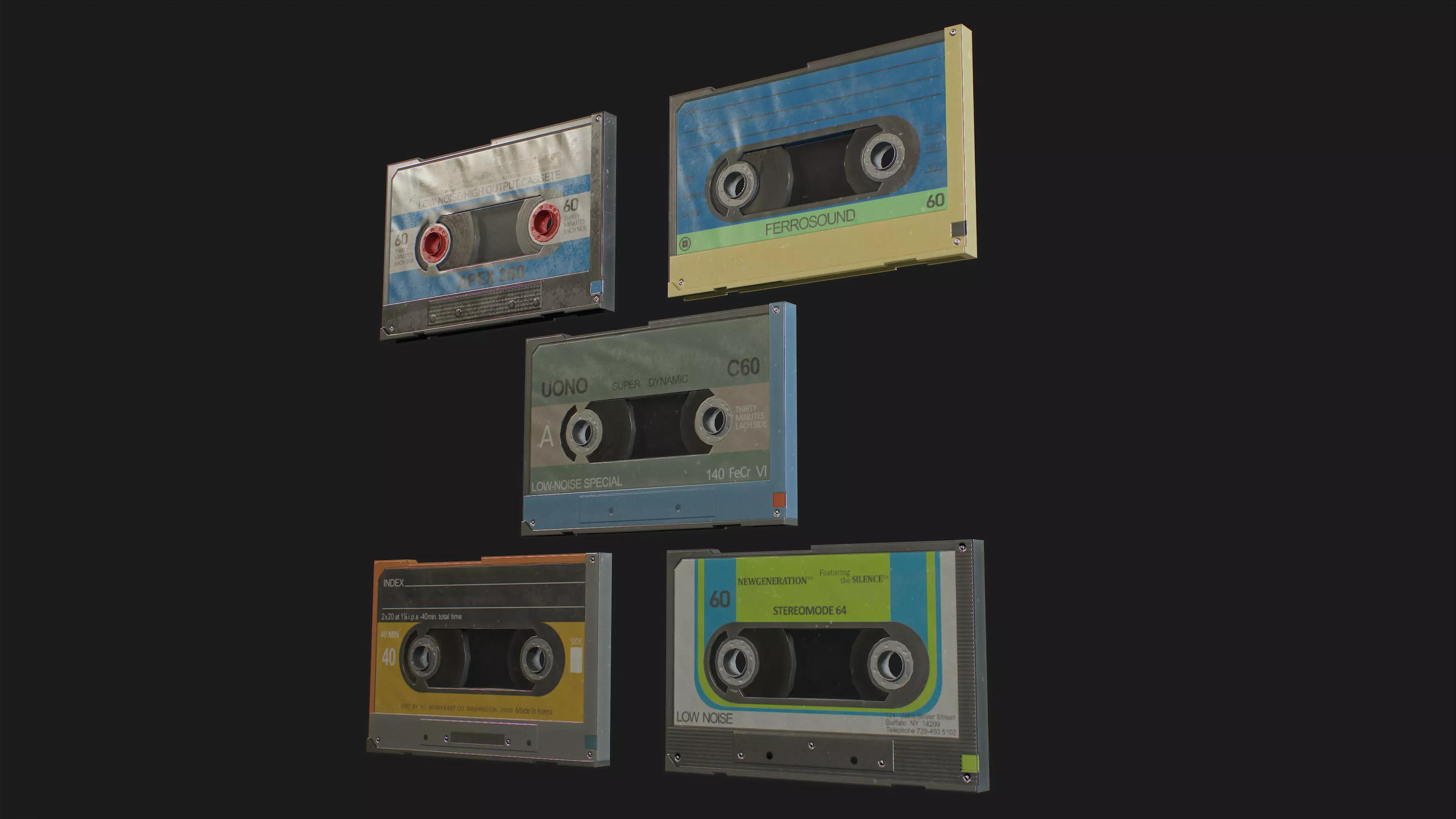 Cassettes Pack 02 Low-poly 3D model Low-poly 3D model_0