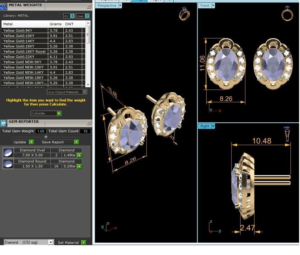 Women Oval Diamond Earring 3D print model_8