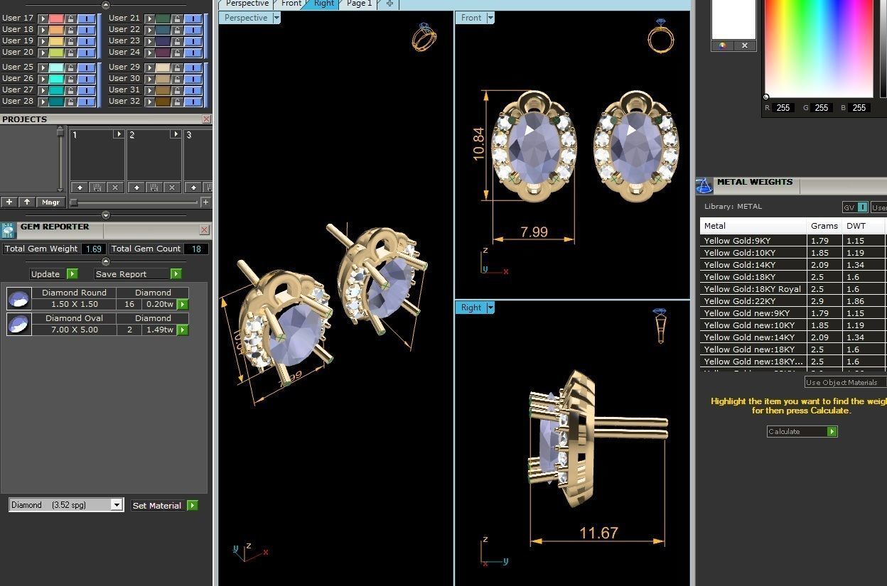 Women Oval Diamond Earring 3D print model_7