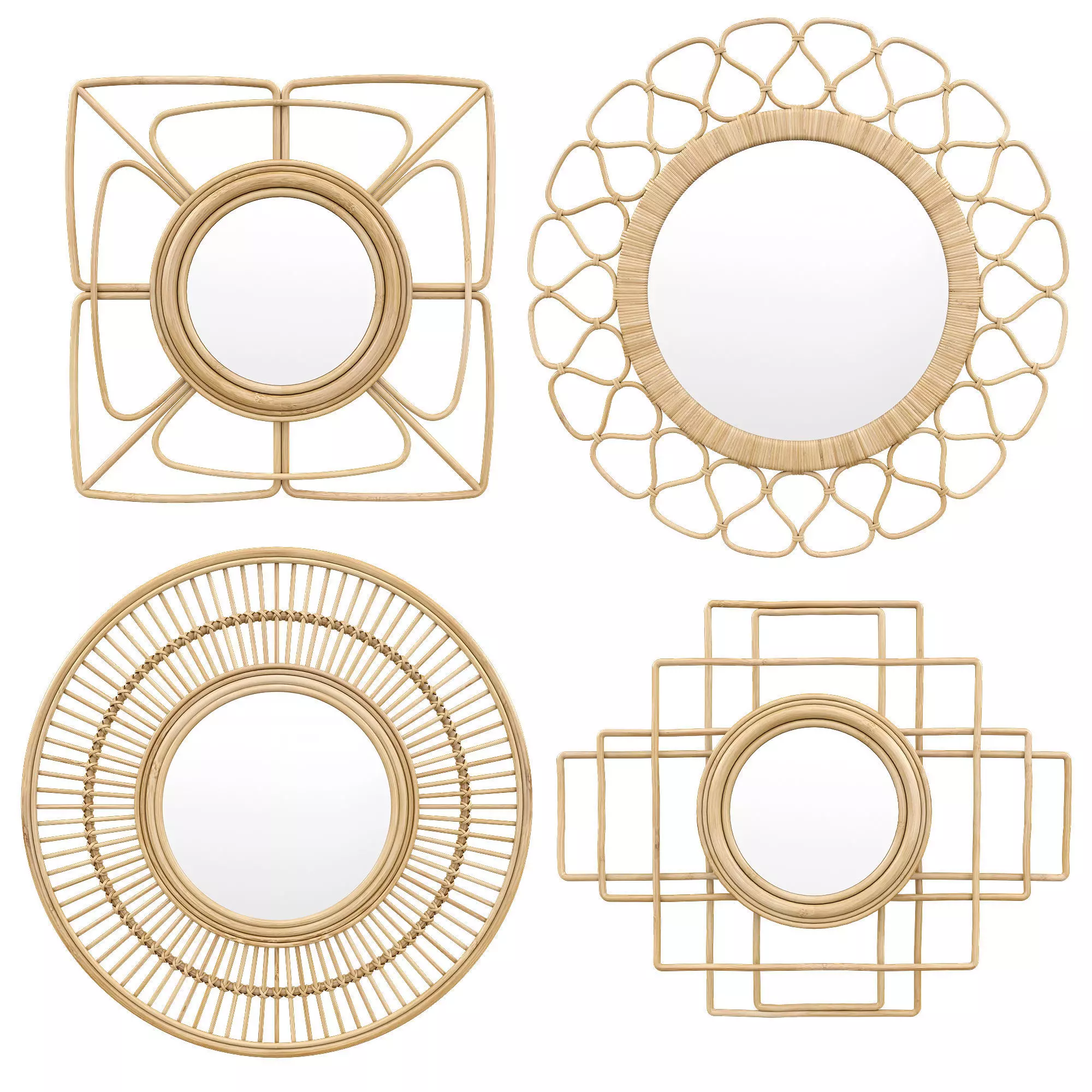Rattan mirror set 3 3D model_0