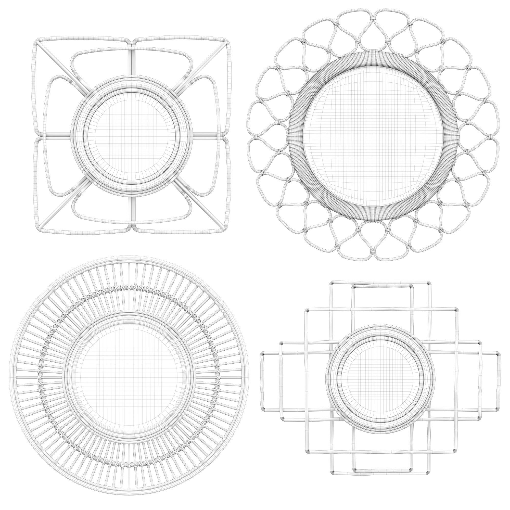 Rattan mirror set 3 3D model_1
