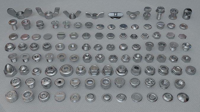 Bolts Collection - 108 pieces 3D model