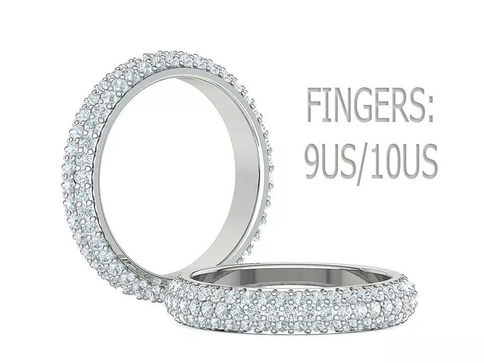 Eternity Diamond Band 3Row Pave Setting Band 9US 10US 3D print model