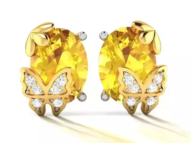 Oval Stone Earring for Women 3D print model