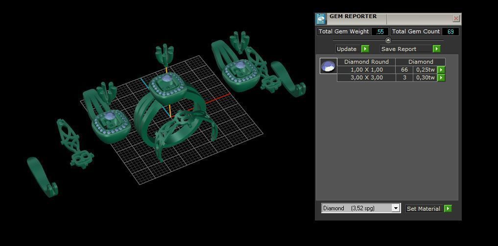 Ring and Earrings Diamond jewelry set 3d print model A 01 3D print model_10