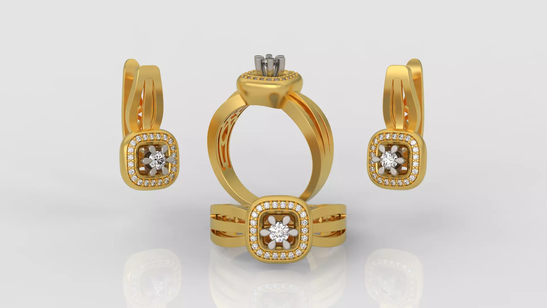 Ring and Earrings Diamond jewelry set 3d print model A 01 3D print model_0