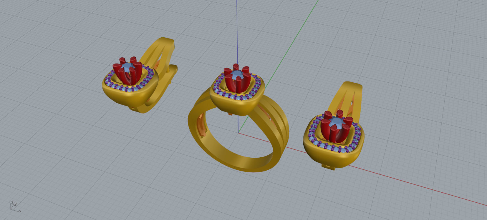 Ring and Earrings Diamond jewelry set 3d print model A 01 3D print model_13