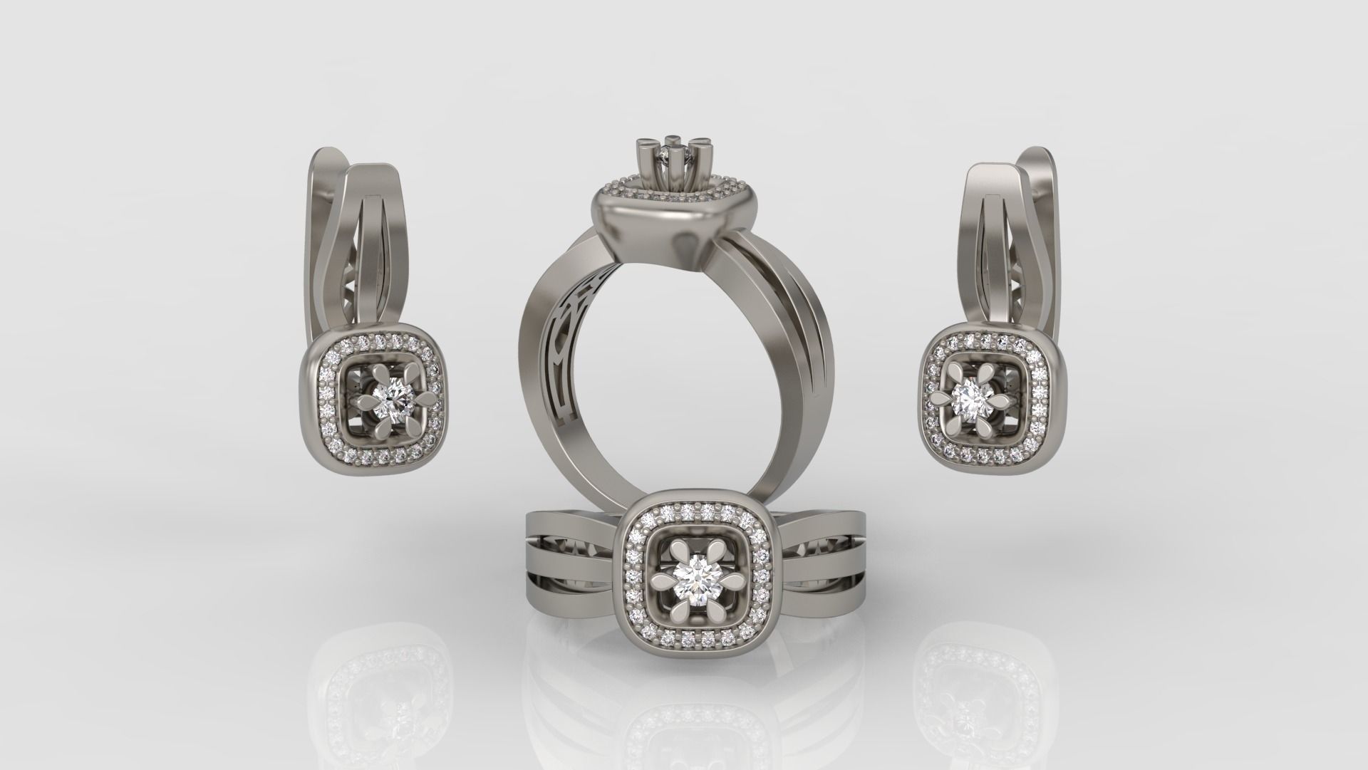 Ring and Earrings Diamond jewelry set 3d print model A 01 3D print model_3