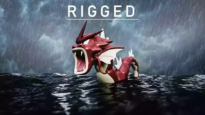Pokemon Gyarados - Rigged 3D model - low and high poly 