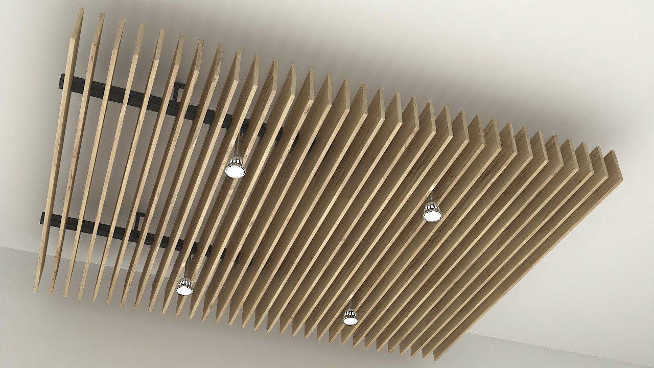 Suspended wooden ceiling 3D model_3
