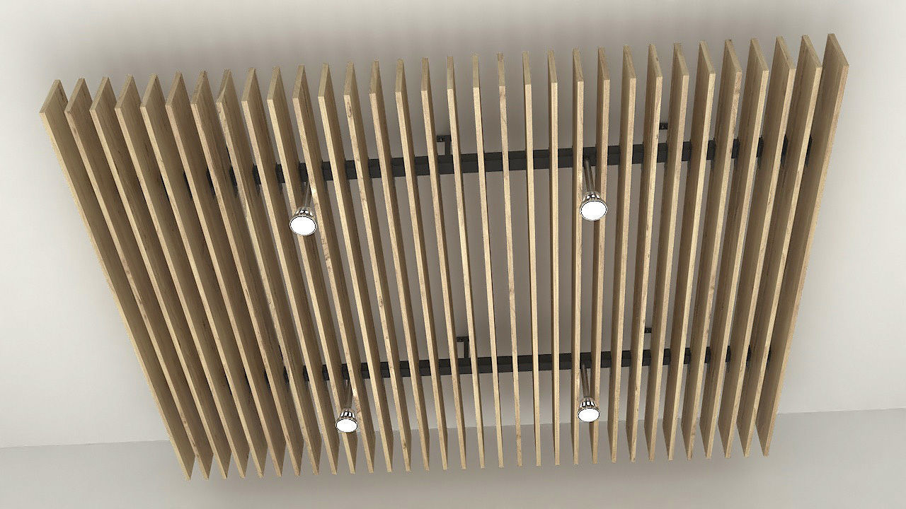 Suspended wooden ceiling 3D model_4