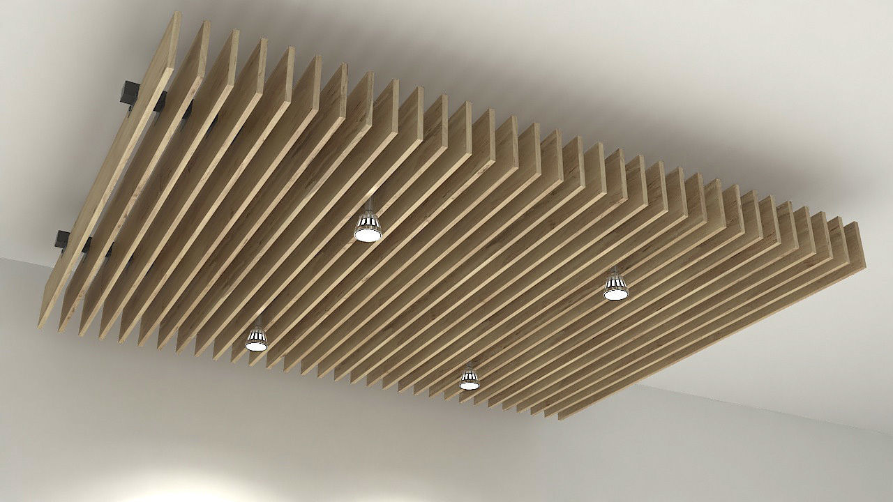 Suspended wooden ceiling 3D model_2
