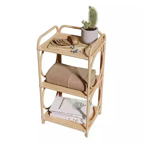 Homary Farmhouse 3-Tier Rattan Woven Wood Side Table
