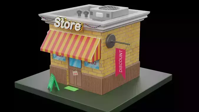 Low Poly Store toy with awning Low-poly 3D model