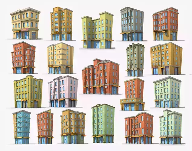 20 Cartoon House Building Collection Low poly  
