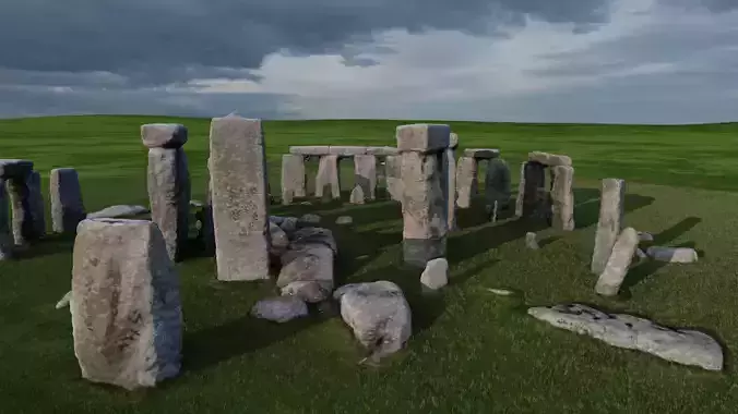 Stonehenge Monument Landscape and 3D Printable Model  Low-poly 3D model