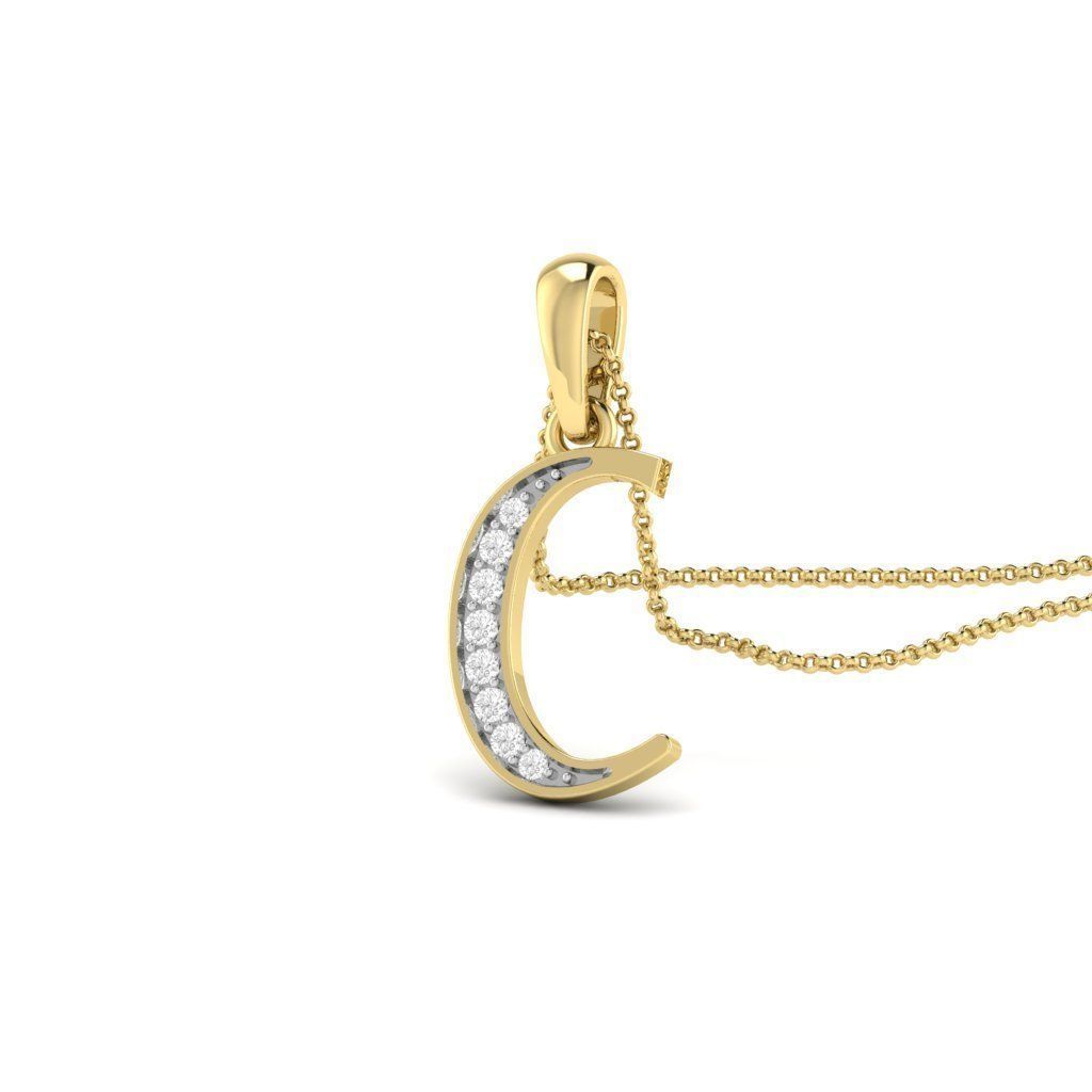 ALPHABET C letter pendant in rose gold with diamonds 3D print model_2