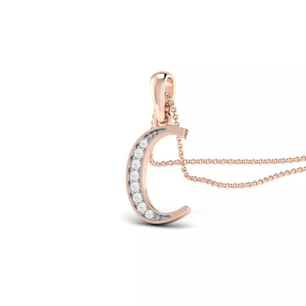 ALPHABET C letter pendant in rose gold with diamonds 3D print model_0
