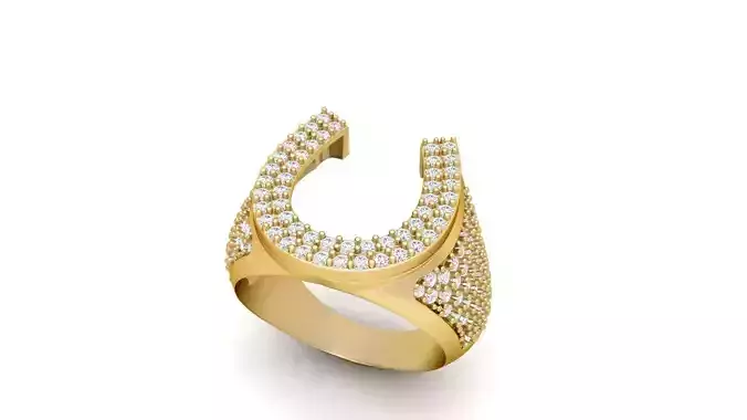 Signet Horse Nail Shoe Diamond Ring  3D print model
