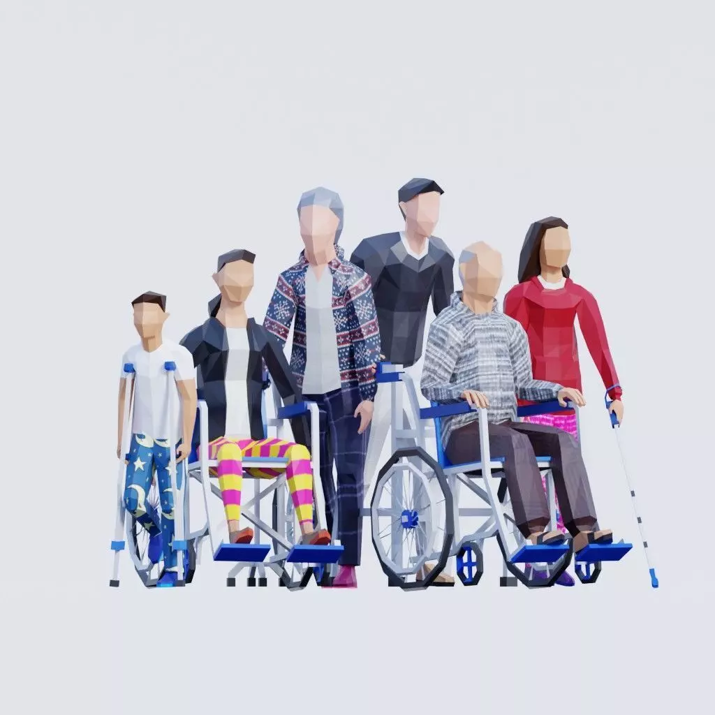 Disabled Low Poly Posed People Pack Low-poly 3D model_0