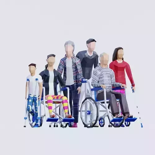 Disabled Low Poly Posed People Pack Low-poly 3D model