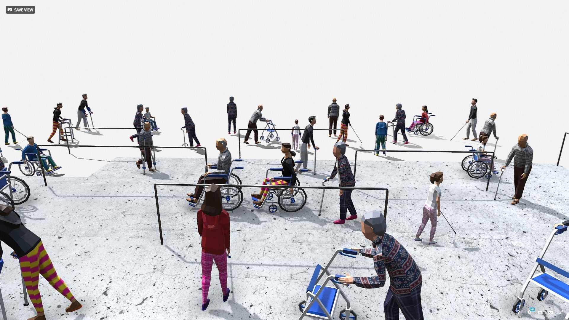 Disabled Low Poly Posed People Pack Low-poly 3D model_4