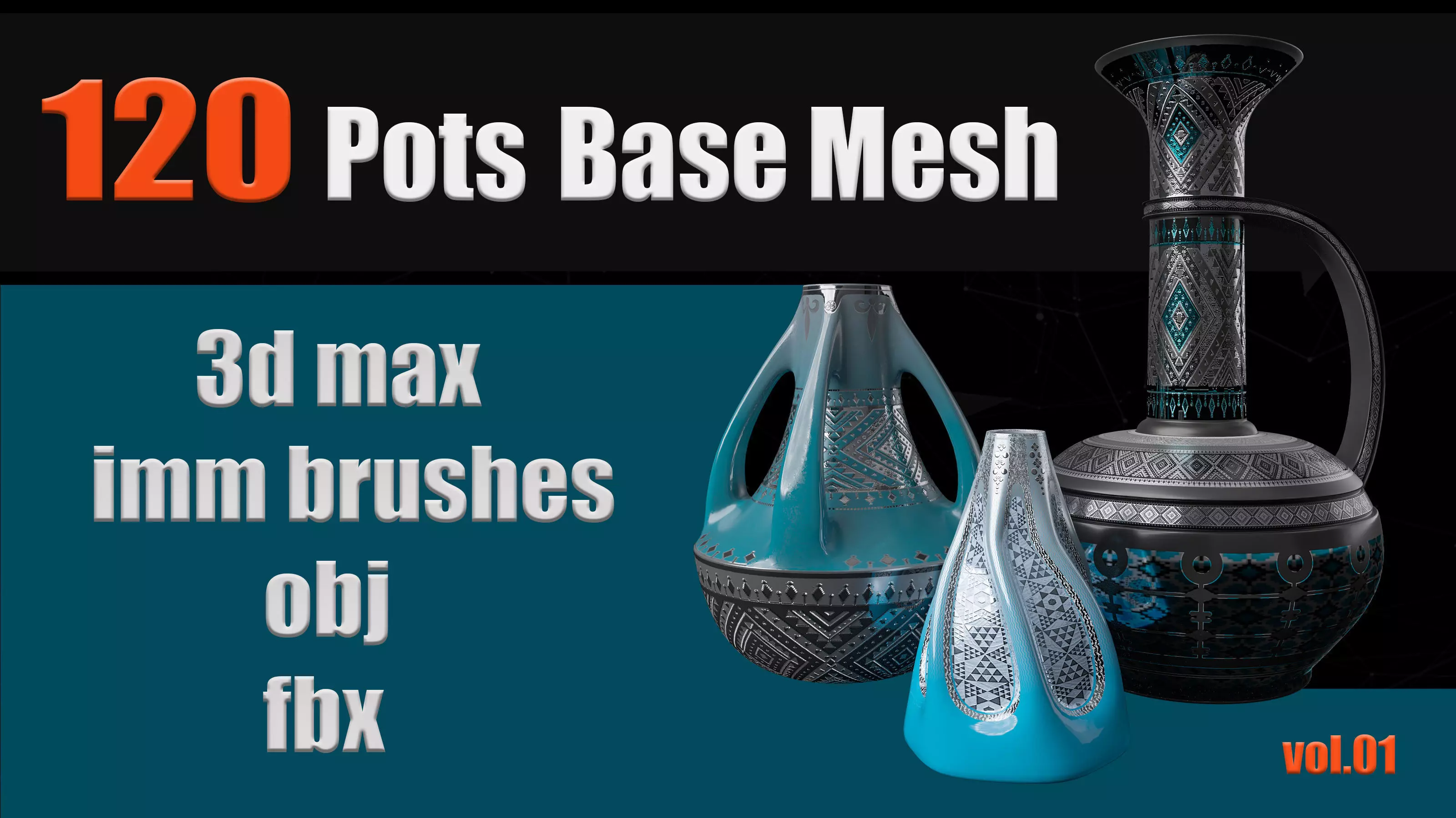 120 Pots Base Mesh   Clean UV    IMM Brush 3D model_0
