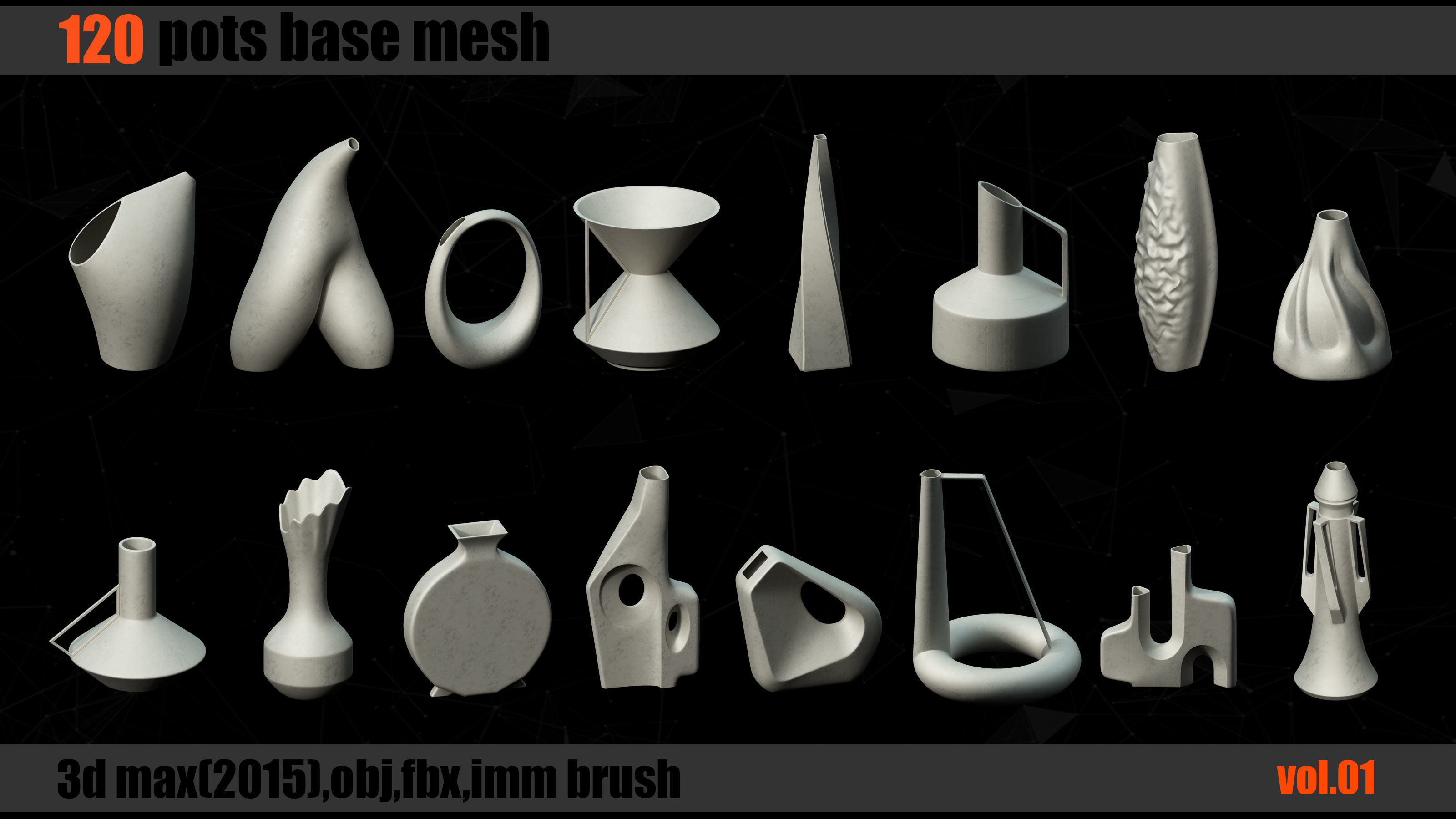 120 Pots Base Mesh   Clean UV    IMM Brush 3D model_3