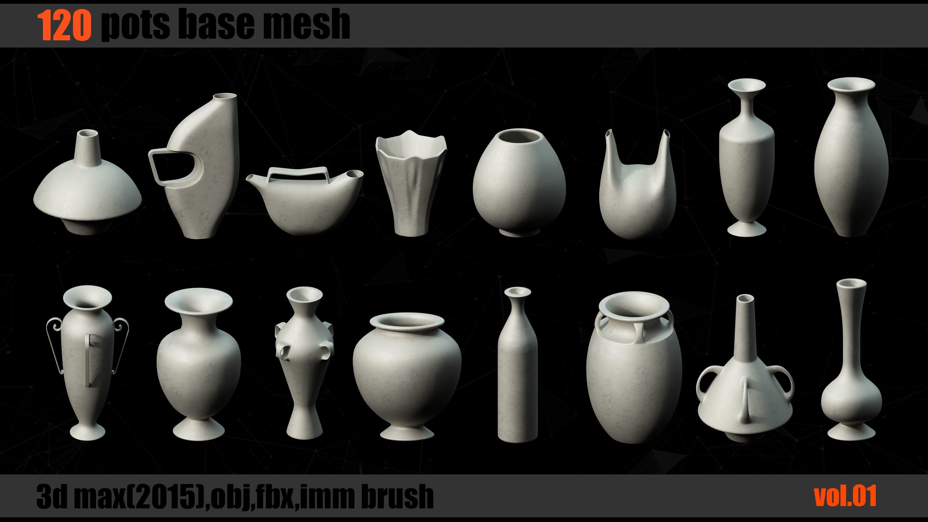 120 Pots Base Mesh   Clean UV    IMM Brush 3D model_4