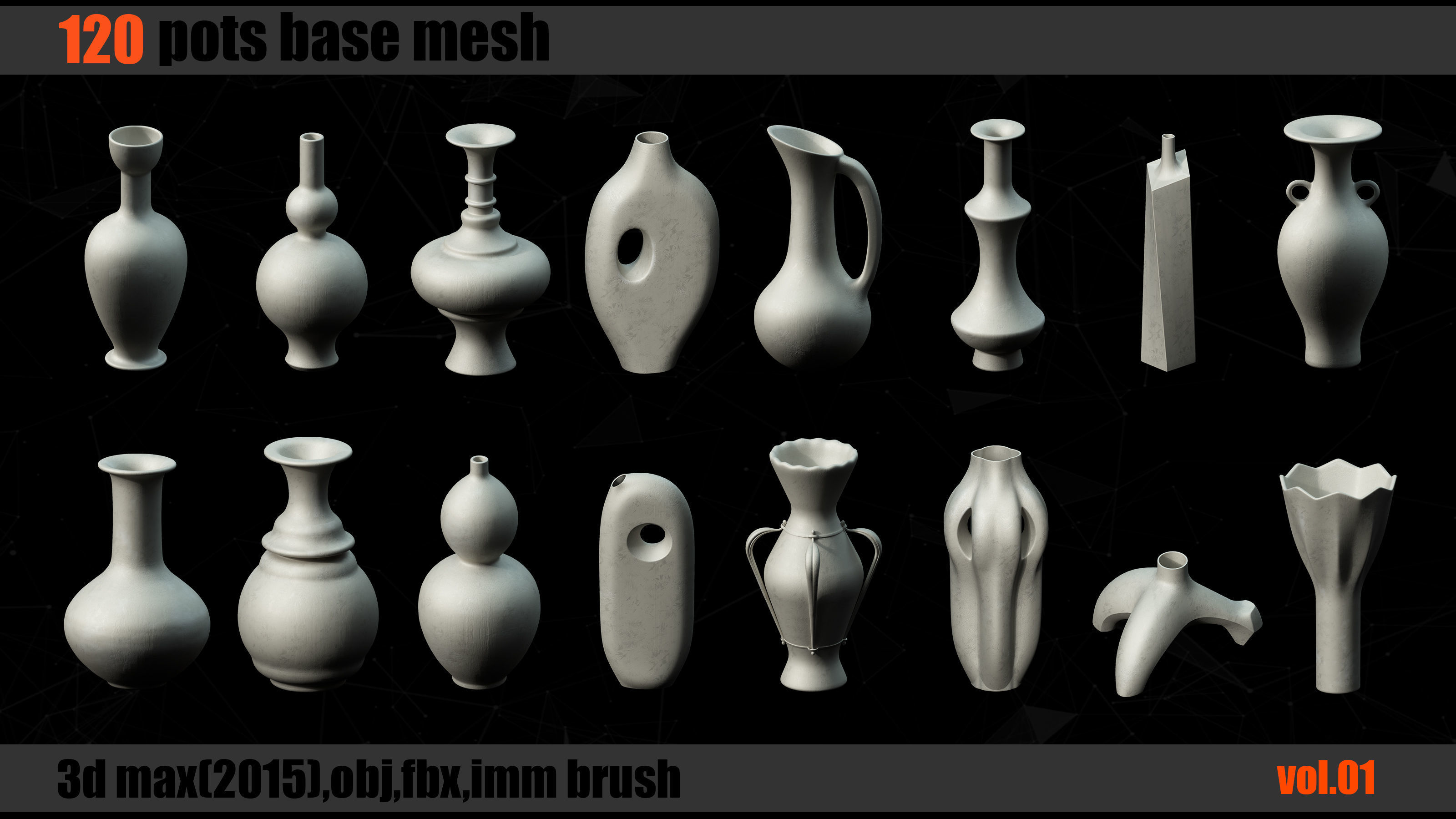 120 Pots Base Mesh   Clean UV    IMM Brush 3D model_2