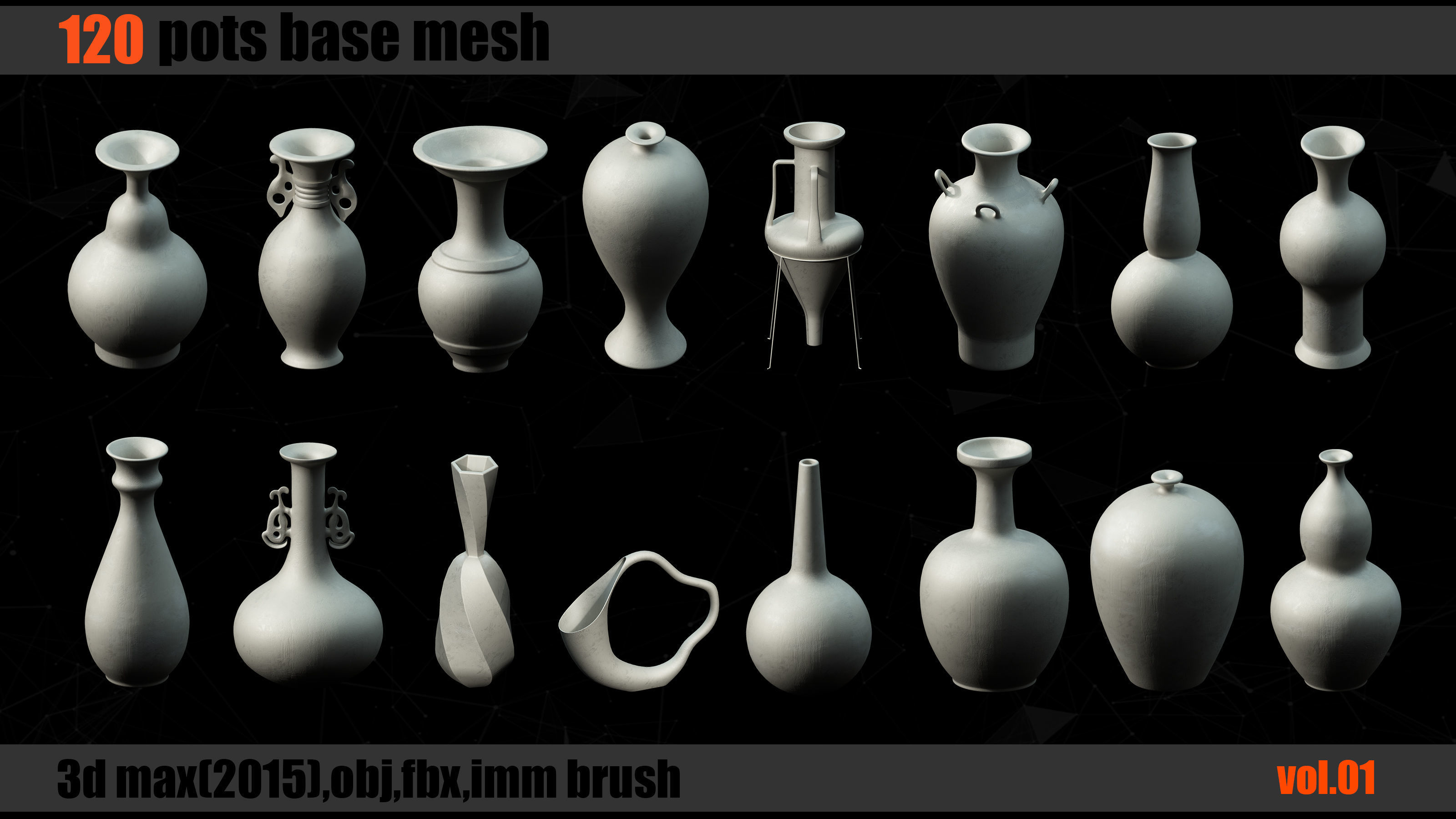 120 Pots Base Mesh   Clean UV    IMM Brush 3D model_1