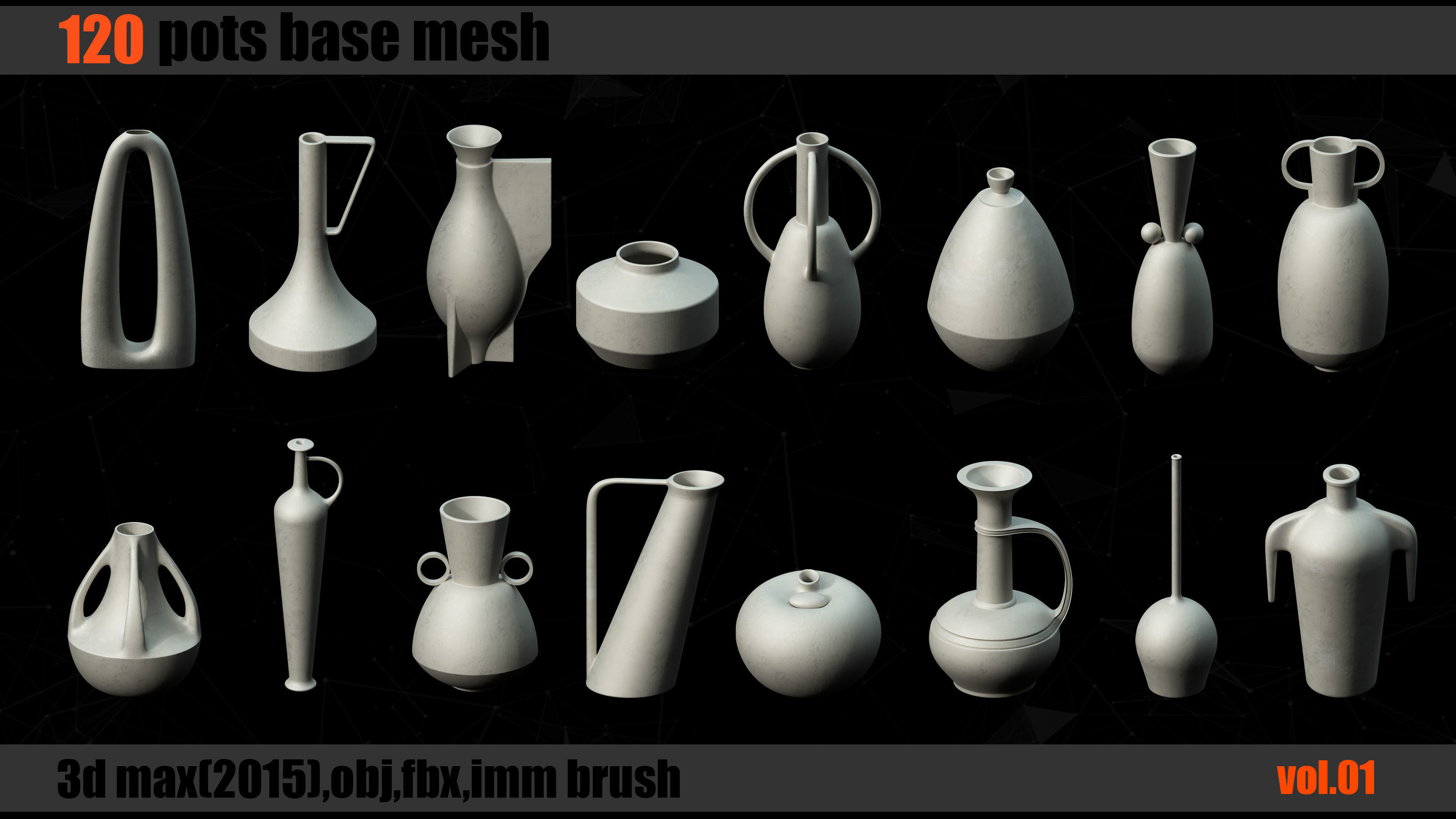 120 Pots Base Mesh   Clean UV    IMM Brush 3D model_5