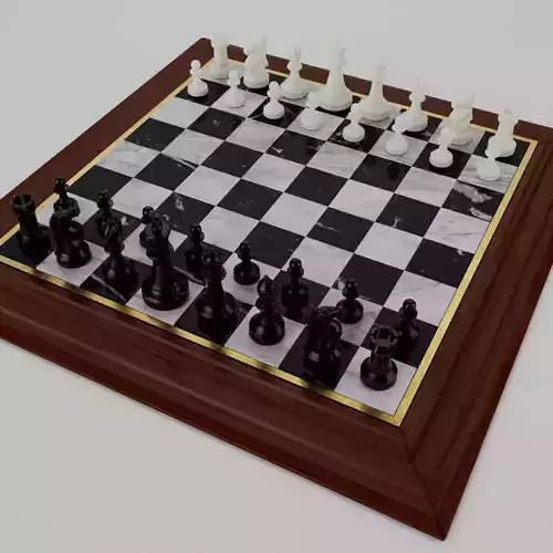 Realistic Chess Set - Black White and Red 3D model