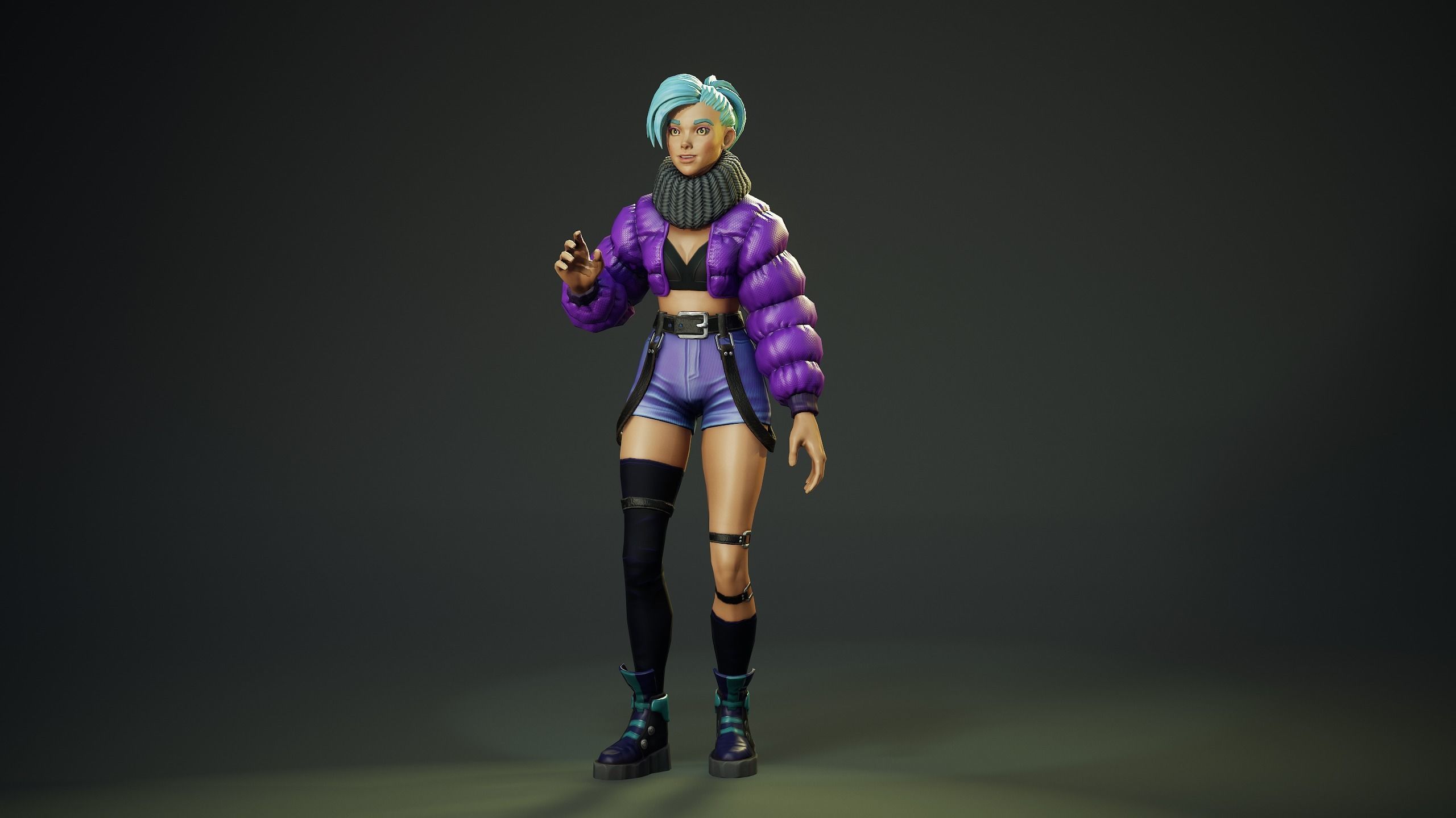 Jacket Girl - Game Ready Low-poly 3D model_2