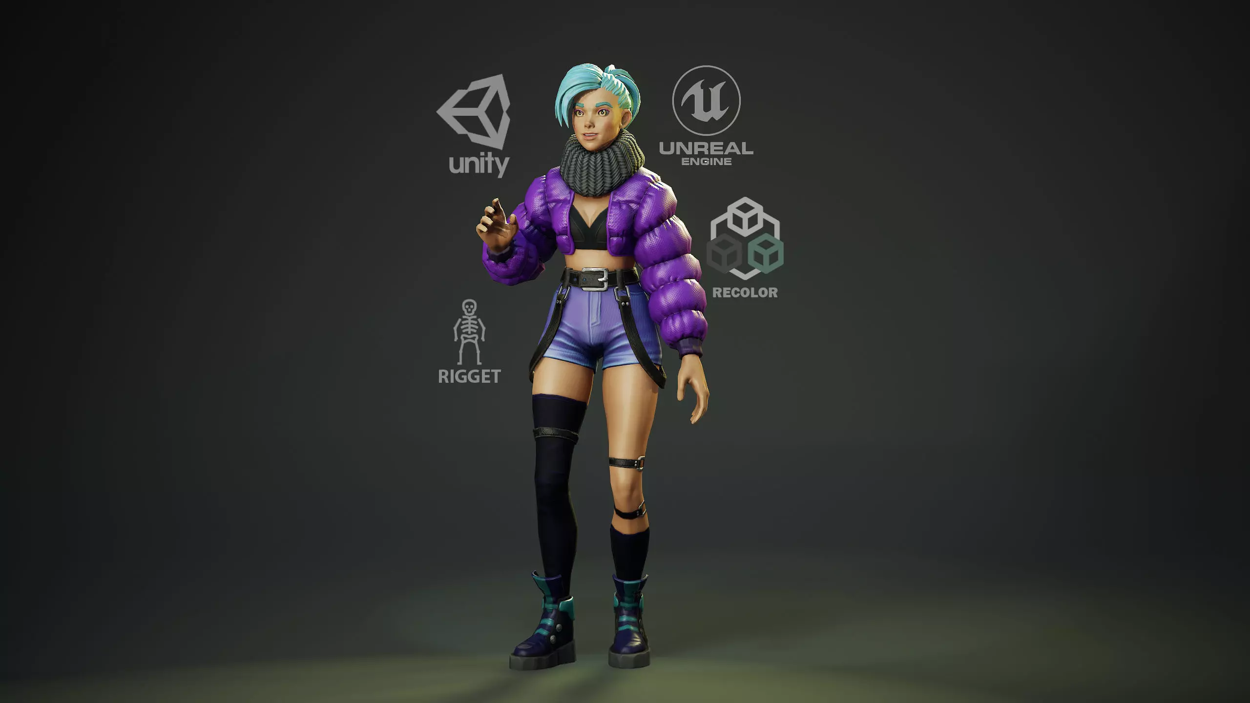 Jacket Girl - Game Ready Low-poly 3D model_0