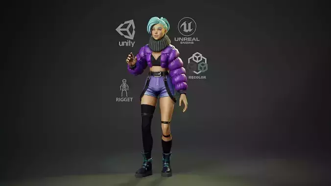 Jacket Girl - Game Ready Low-poly 3D model