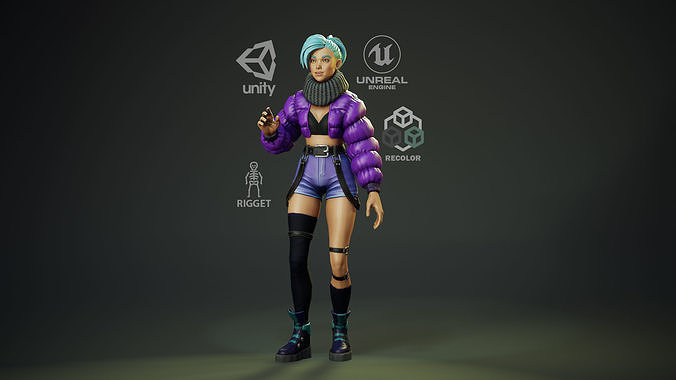 Jacket Girl - Game Ready Low-poly 3D model