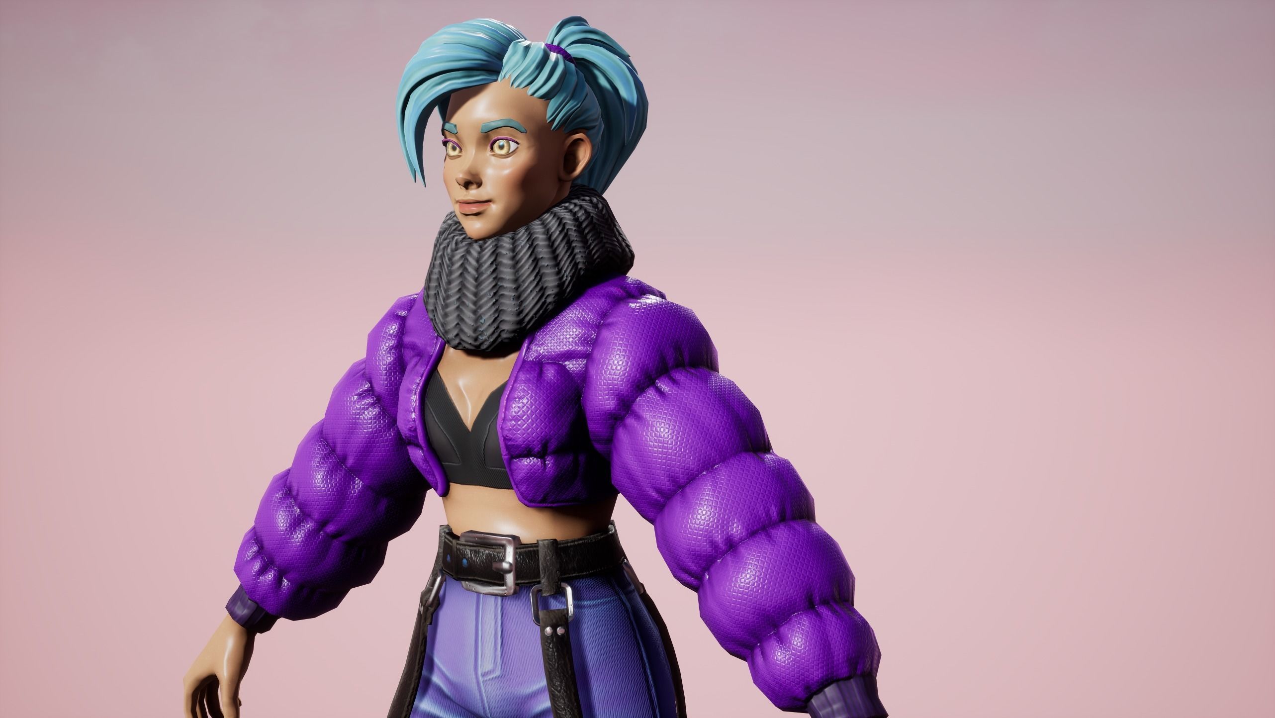 Jacket Girl - Game Ready Low-poly 3D model_10