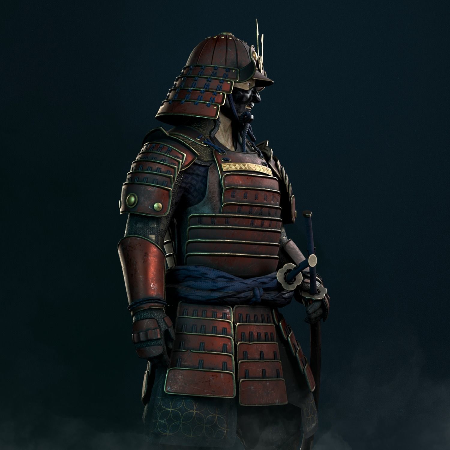 The Samurai in armor Low-poly 3D model_5