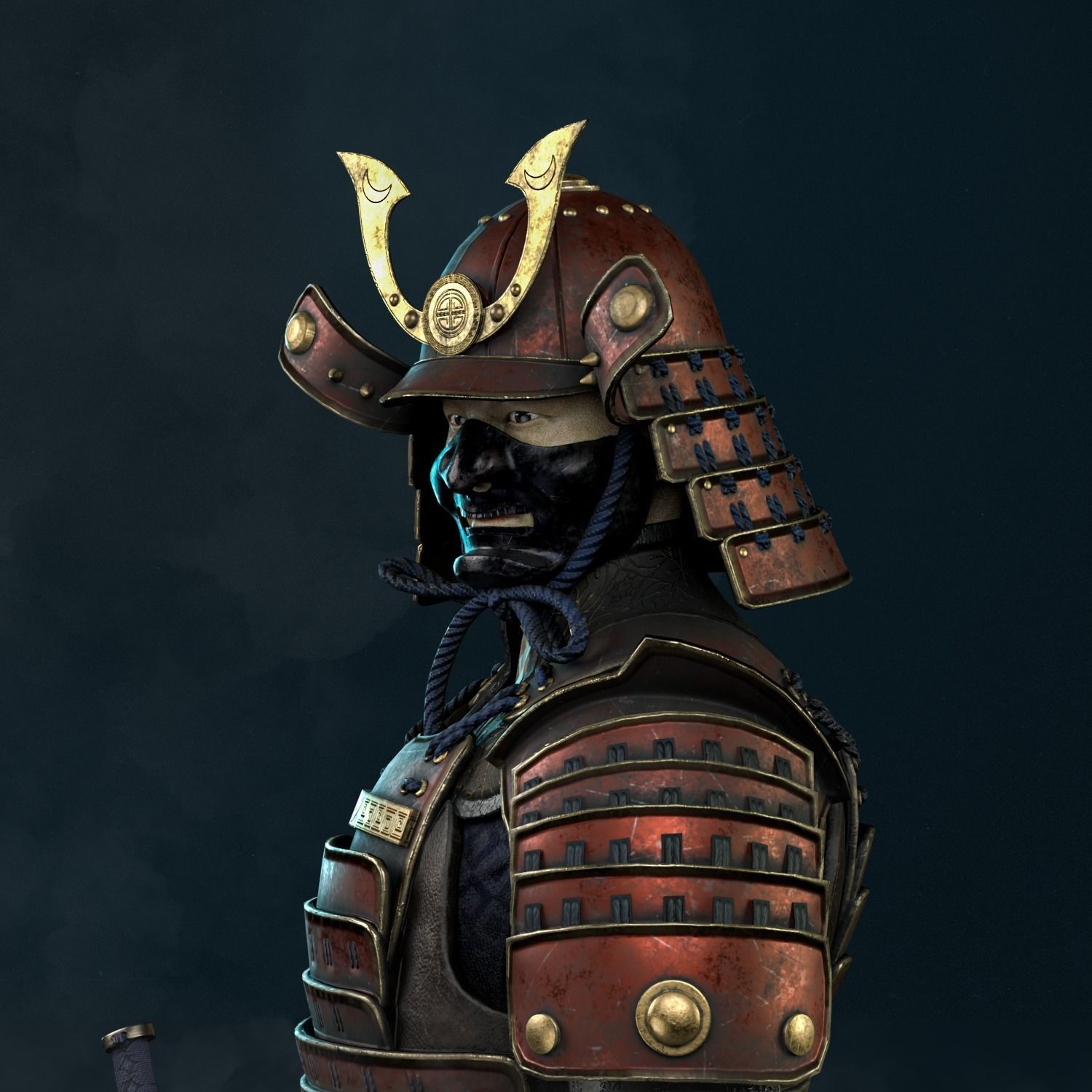 The Samurai in armor Low-poly 3D model_3